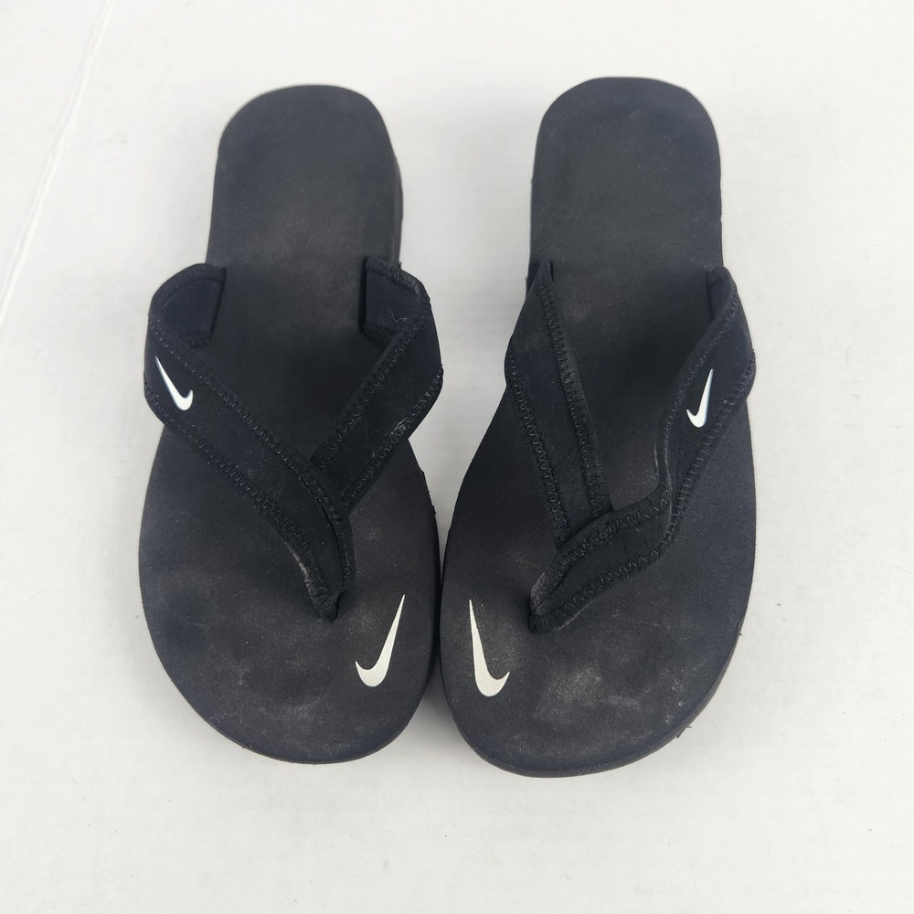 Nike Ultra Comfort 3 Thong Black White Swoosh Flip Flop Sandals 314870-011  Sz 9